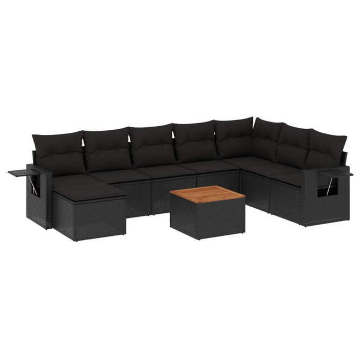 Set mobilier de grădină cu perne, 9 piese, negru, poliratan - WALTI WALTI