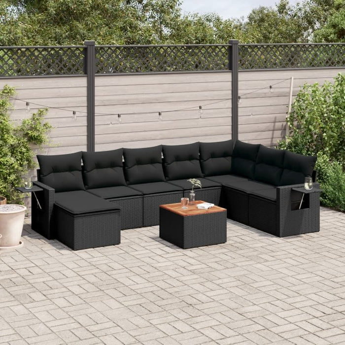 Set mobilier de grădină cu perne, 9 piese, negru, poliratan - WALTI WALTI