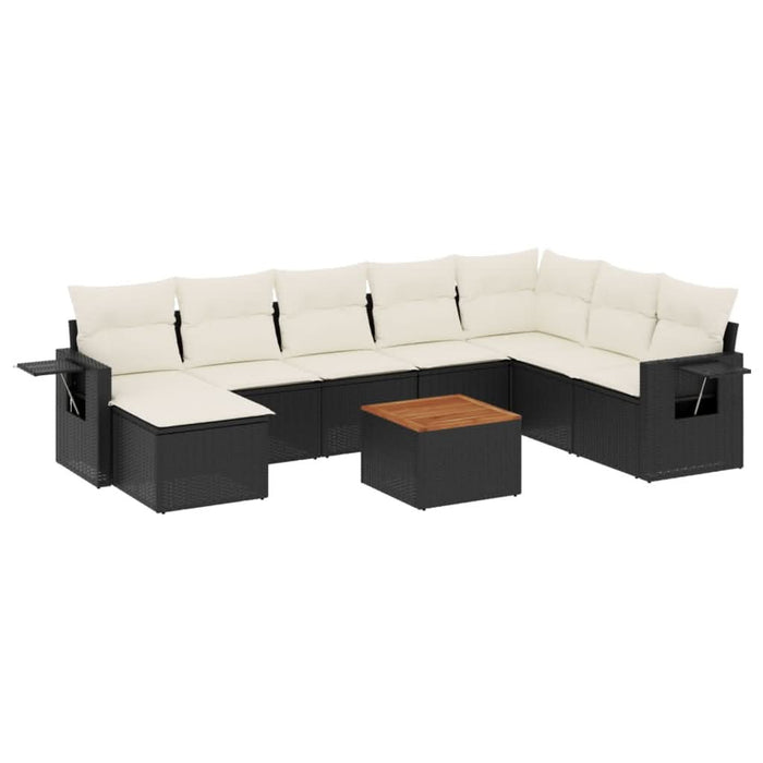 Set mobilier de grădină cu perne, 9 piese, negru, poliratan - WALTI WALTI