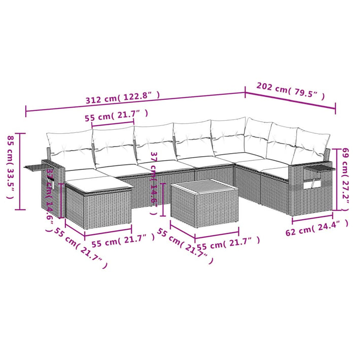 Set mobilier de grădină cu perne, 9 piese, negru, poliratan - WALTI WALTI