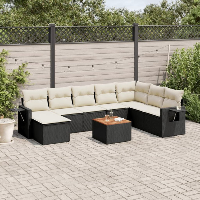 Set mobilier de grădină cu perne, 9 piese, negru, poliratan - WALTI WALTI