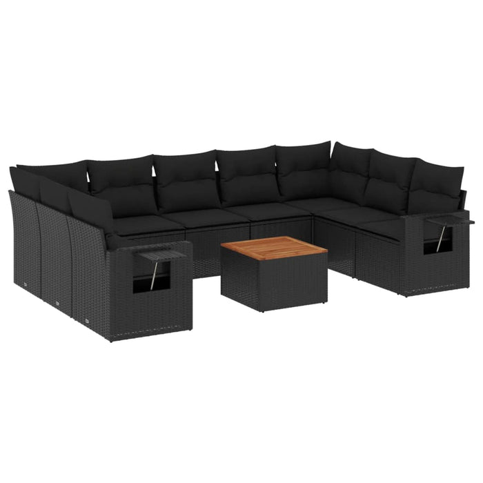 Set canapele de grădină cu perne, 10 piese, negru, poliratan - WALTI WALTI