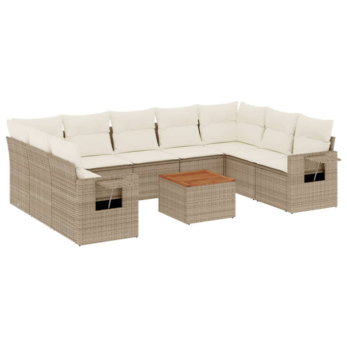 Set canapele de grădină cu perne, 10 piese, bej, poliratan WALTI