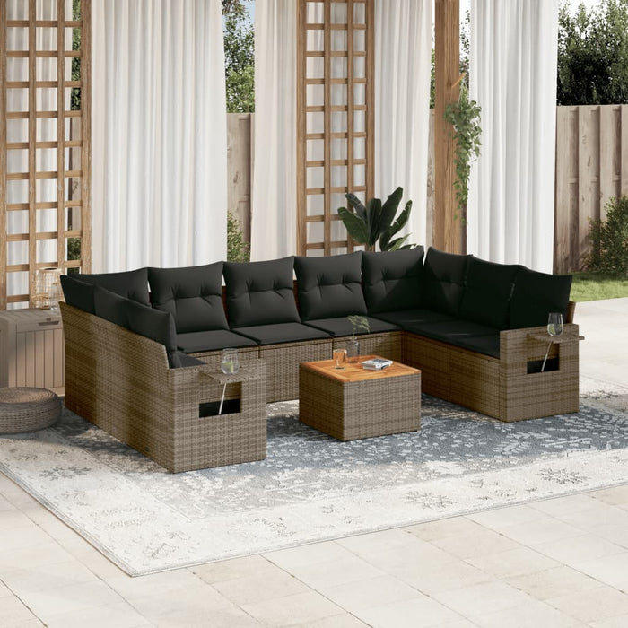 Set mobilier de grădină cu perne, 10 piese, gri, poliratan - WALTI WALTI
