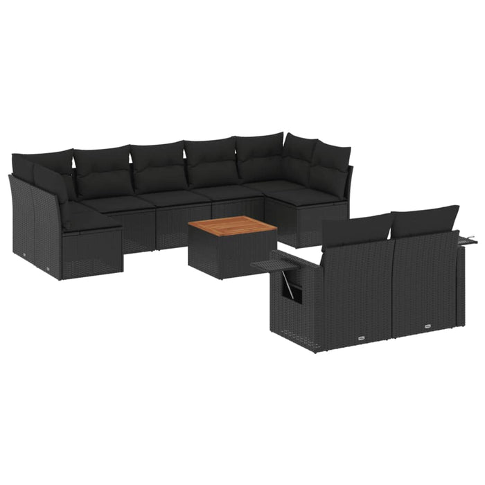 Set canapele de grădină cu perne, 10 piese, negru, poliratan WALTI