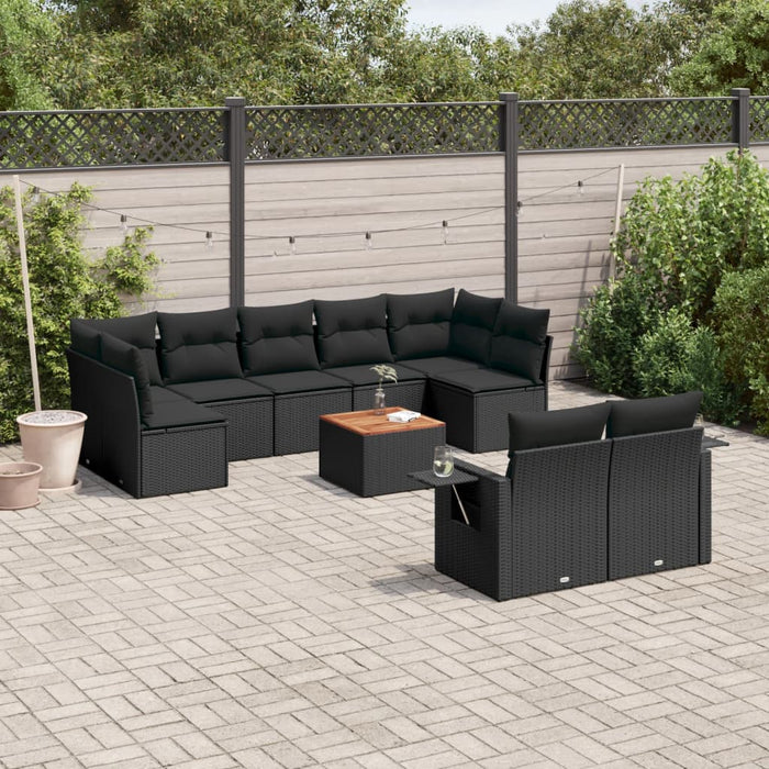 Set canapele de grădină cu perne, 10 piese, negru, poliratan WALTI
