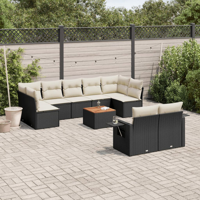 Set canapele de grădină cu perne, 10 piese, negru, poliratan WALTI
