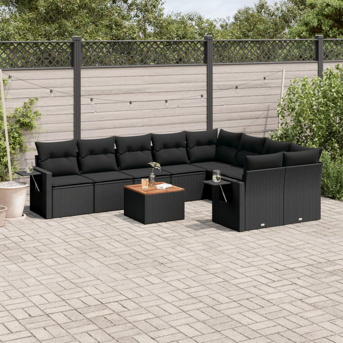 Set canapele de grădină cu perne, 10 piese, negru, poliratan WALTI