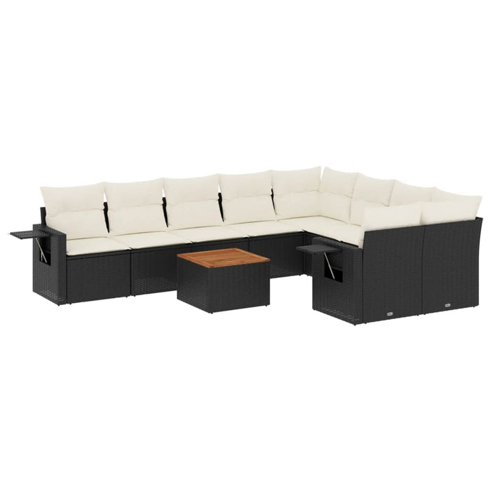 Set canapele de grădină cu perne, 10 piese, negru, poliratan WALTI