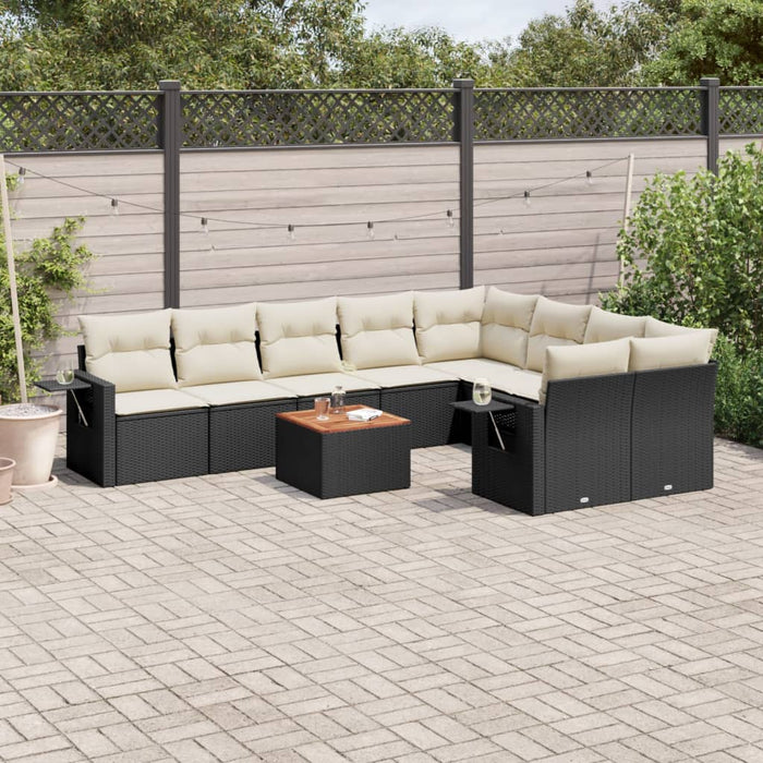 Set canapele de grădină cu perne, 10 piese, negru, poliratan WALTI