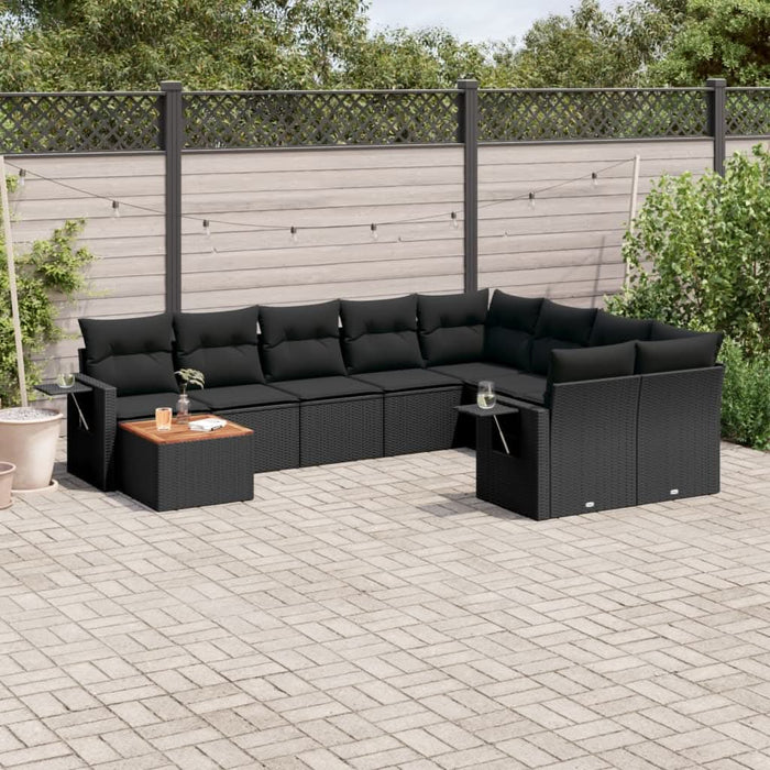 Set canapele de grădină cu perne, 10 piese, negru, poliratan - WALTI WALTI