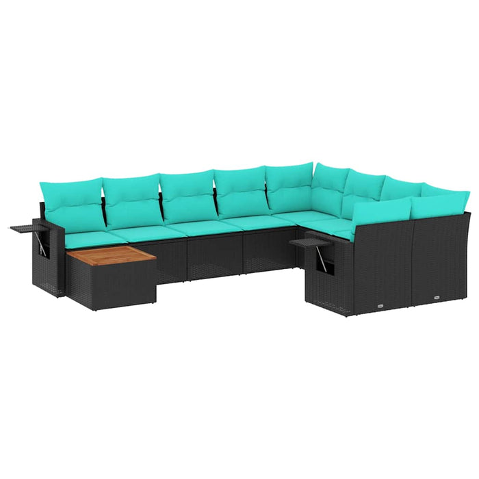 Set canapele de grădină cu 10 piese și perne, poliratan negru WALTI