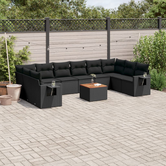 Set canapele de grădină cu perne, 11 piese, negru, poliratan - WALTI WALTI