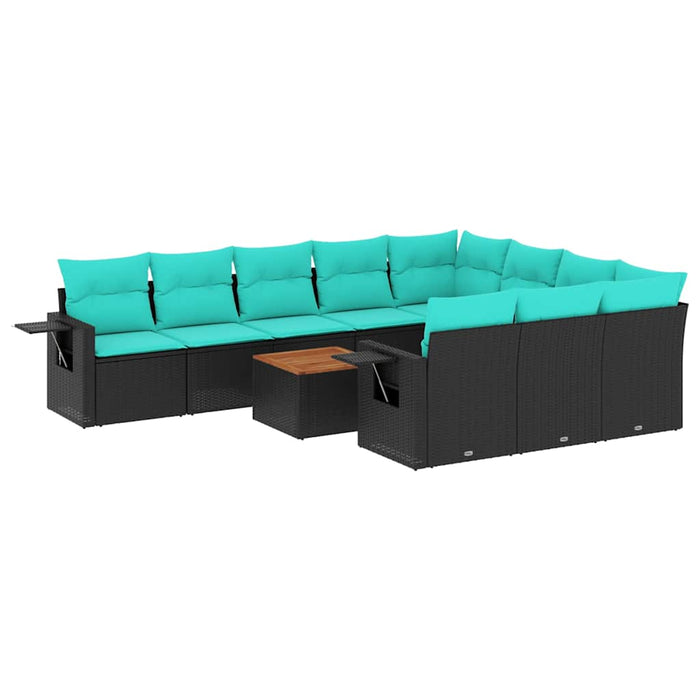 Set canapele de grădină cu 11 piese și perne, poliratan negru WALTI