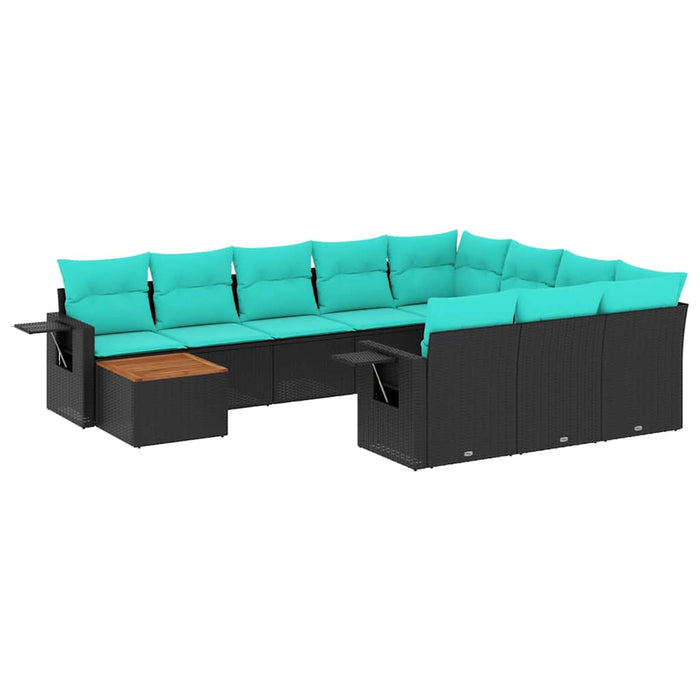 Set canapele de grădină cu 11 piese și perne, poliratan negru WALTI