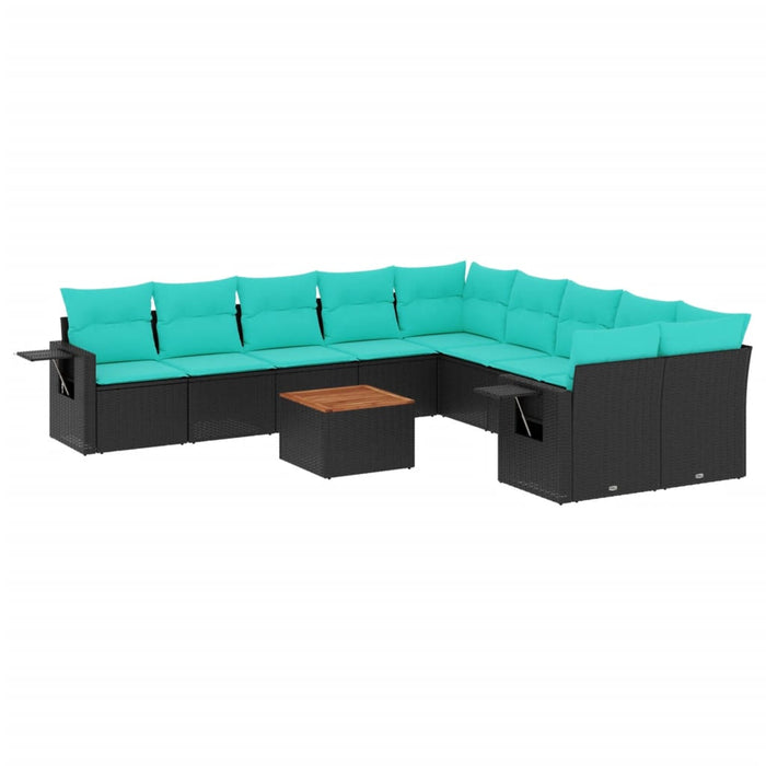 Set canapele de grădină cu 11 piese și perne, poliratan negru WALTI