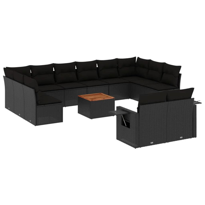 Set mobilier de grădină cu perne, 13 piese, negru, poliratan - WALTI WALTI
