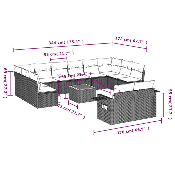 Set mobilier de grădină cu perne, 13 piese, negru, poliratan - WALTI WALTI