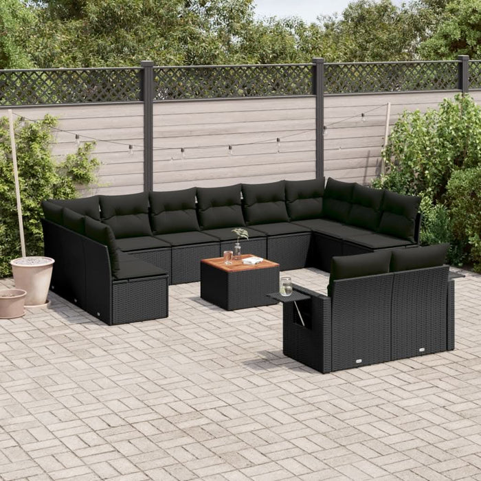 Set mobilier de grădină cu perne, 13 piese, negru, poliratan - WALTI WALTI