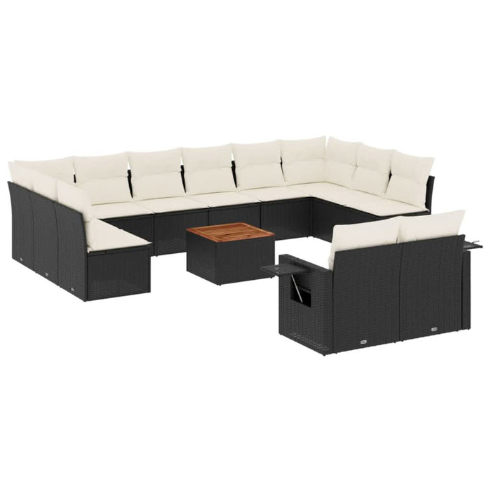 Set mobilier de grădină cu perne, 13 piese, negru, poliratan - WALTI WALTI