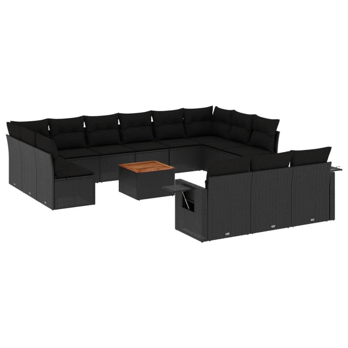 Set mobilier de grădină cu perne, 14 piese, negru, poliratan - WALTI WALTI