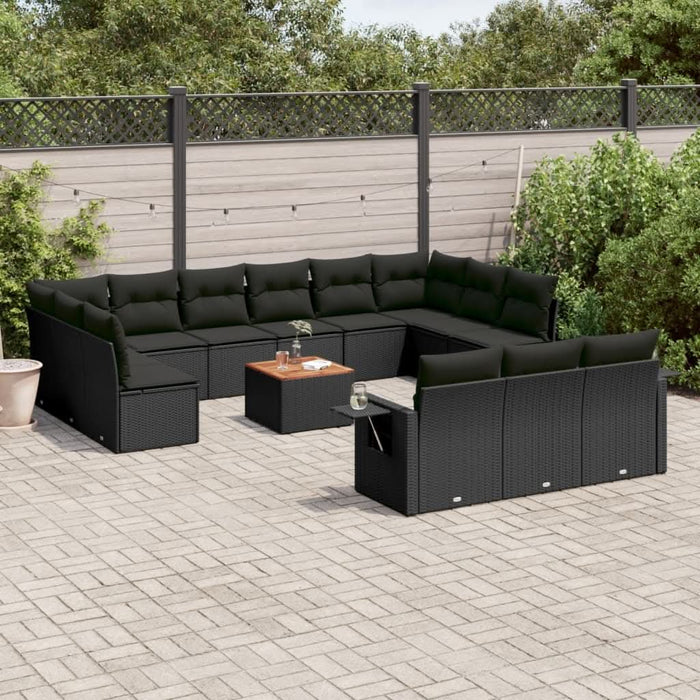 Set mobilier de grădină cu perne, 14 piese, negru, poliratan - WALTI WALTI