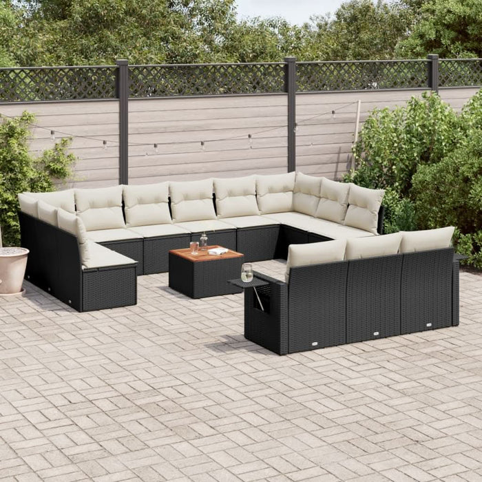 Set mobilier de grădină cu perne, 14 piese, negru, poliratan - WALTI WALTI