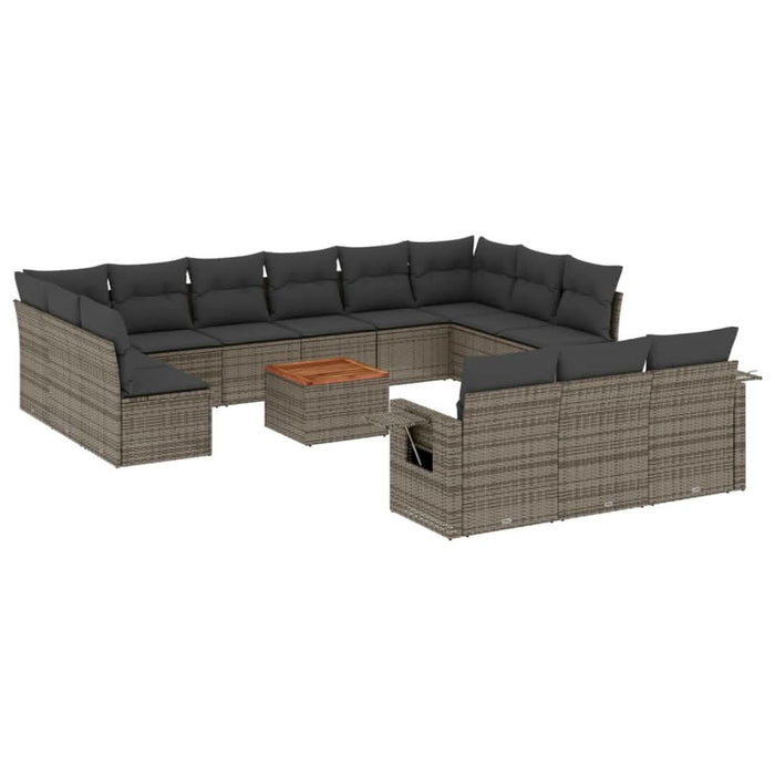Set mobilier de grădină cu perne, 14 piese, gri, poliratan - WALTI WALTI