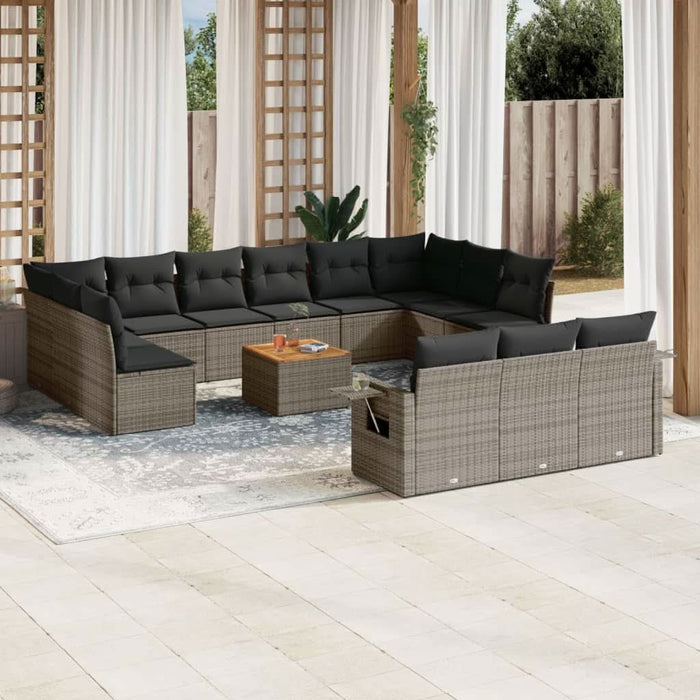 Set mobilier de grădină cu perne, 14 piese, gri, poliratan - WALTI WALTI