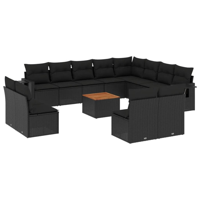 Set mobilier de grădină cu perne, 13 piese, negru, poliratan - WALTI WALTI