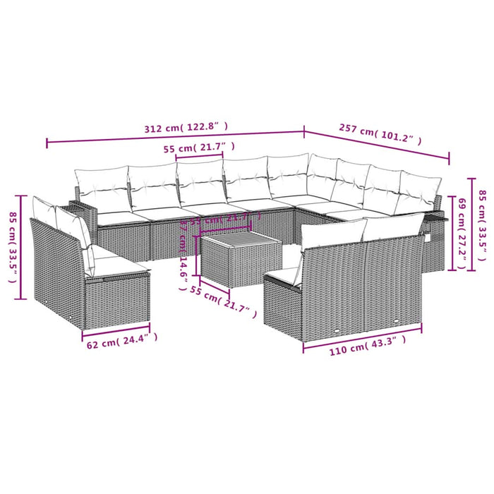 Set mobilier de grădină cu perne, 13 piese, negru, poliratan - WALTI WALTI