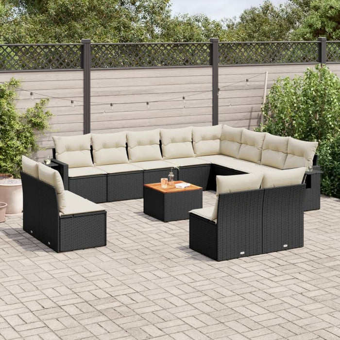 Set mobilier de grădină cu perne, 13 piese, negru, poliratan - WALTI WALTI