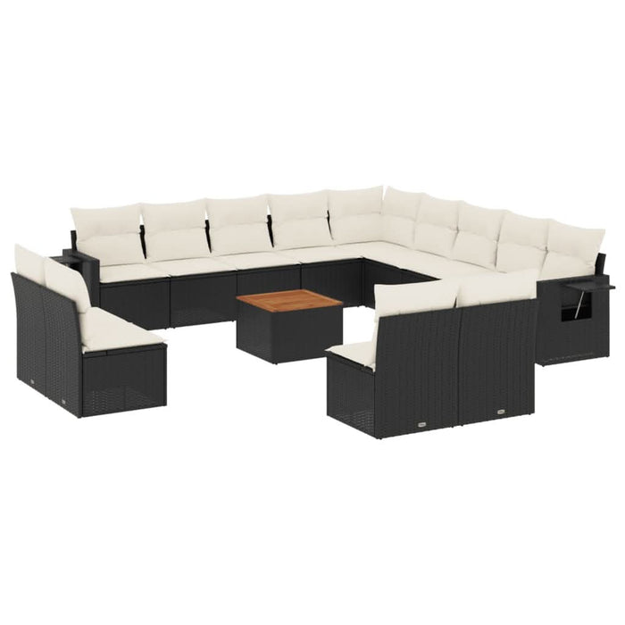 Set mobilier de grădină cu perne, 14 piese, negru, poliratan - WALTI WALTI