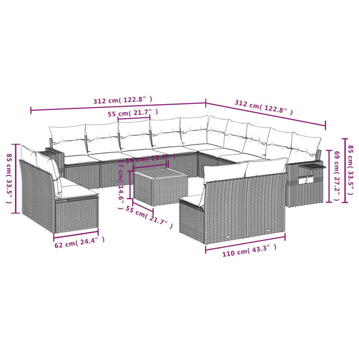 Set mobilier de grădină cu perne, 14 piese, negru, poliratan - WALTI WALTI