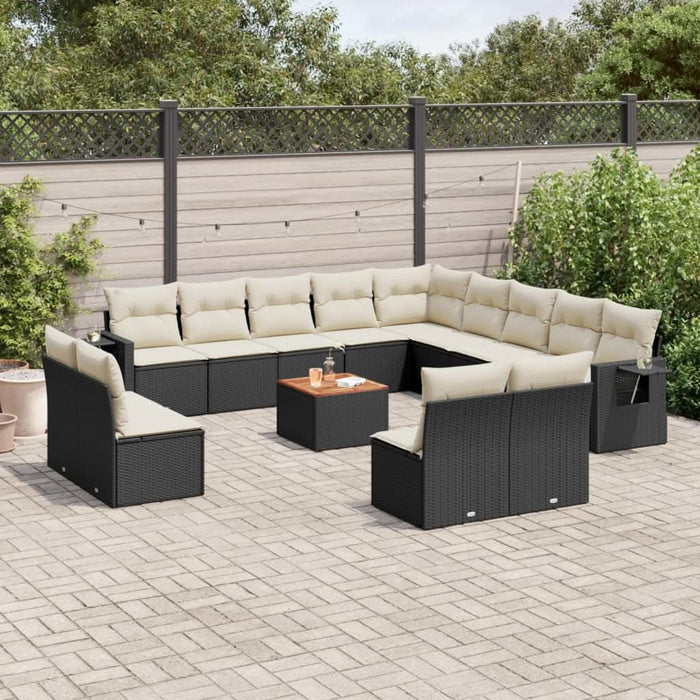Set mobilier de grădină cu perne, 14 piese, negru, poliratan - WALTI WALTI