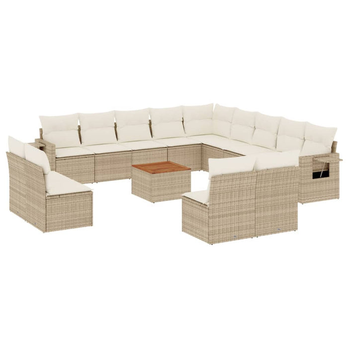 Set canapele de grădină, 14 piese, cu perne, bej, poliratan WALTI
