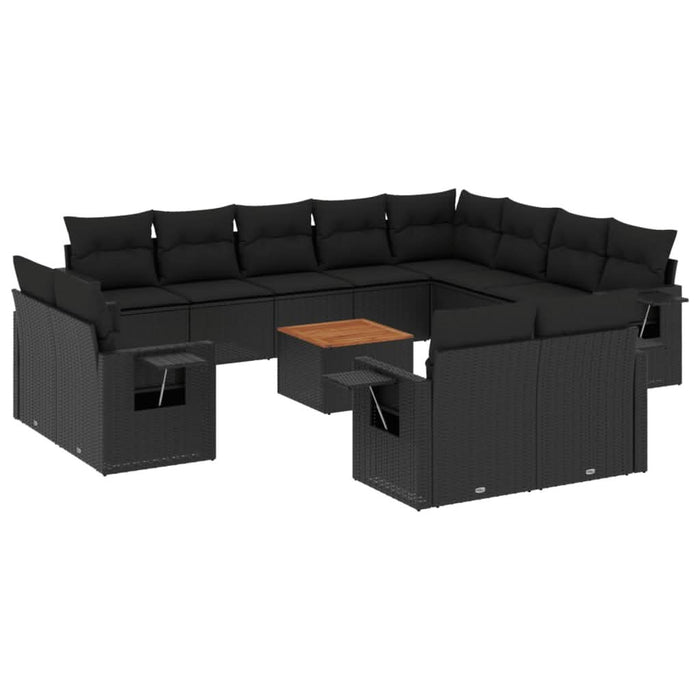 Set mobilier de grădină cu perne, 13 piese, negru, poliratan - WALTI WALTI