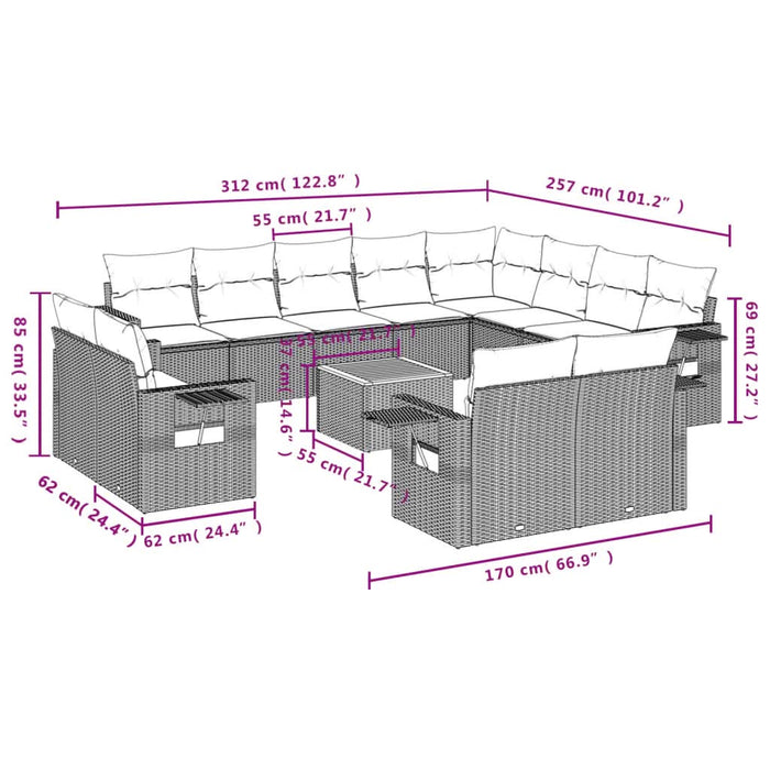 Set mobilier de grădină cu perne, 13 piese, negru, poliratan - WALTI WALTI