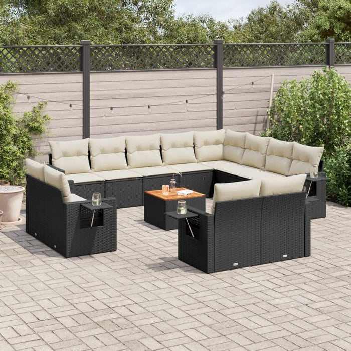 Set mobilier de grădină cu perne, 13 piese, negru, poliratan - WALTI WALTI