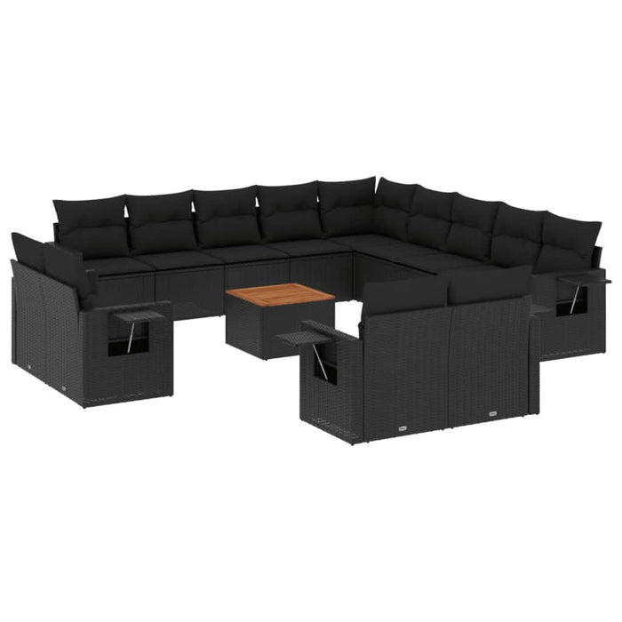 Set mobilier de grădină cu perne, 14 piese, negru, poliratan - WALTI WALTI