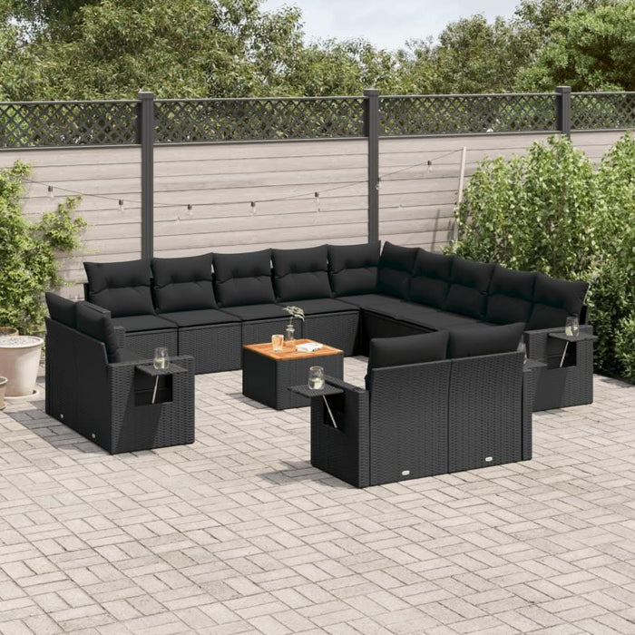 Set mobilier de grădină cu perne, 14 piese, negru, poliratan - WALTI WALTI