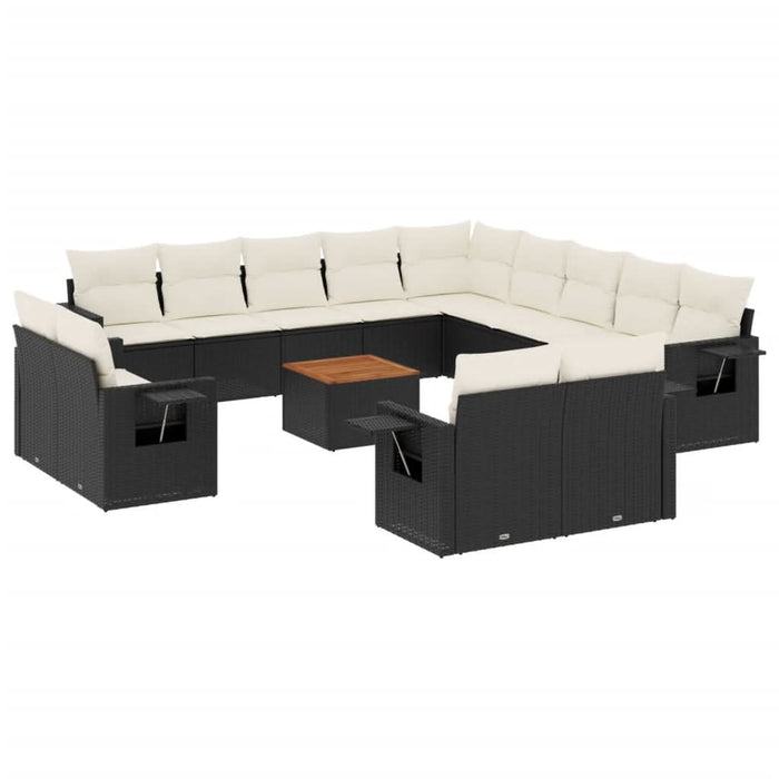 Set mobilier de grădină cu perne, 14 piese, negru, poliratan - WALTI WALTI