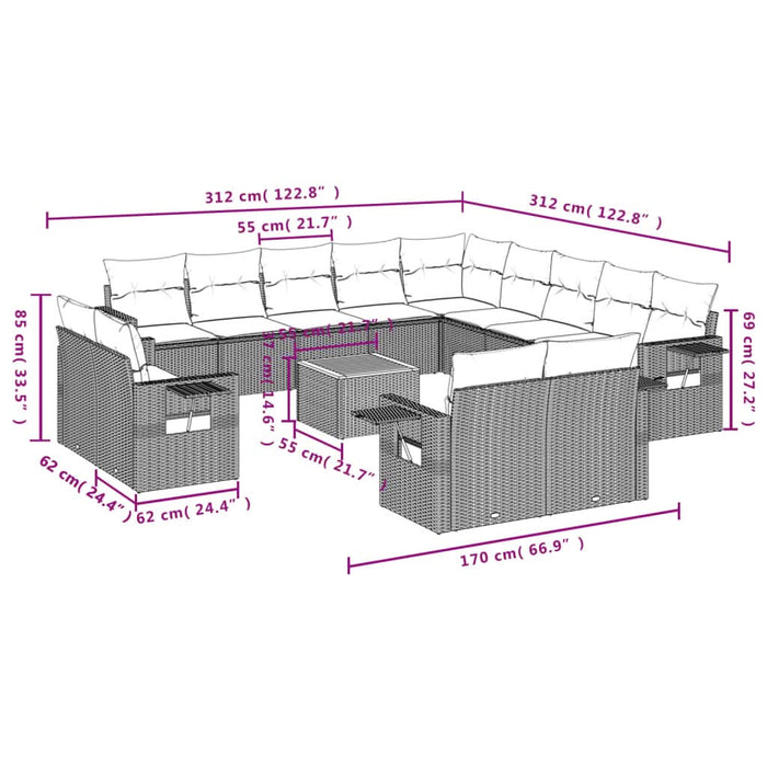 Set mobilier de grădină cu perne, 14 piese, negru, poliratan - WALTI WALTI