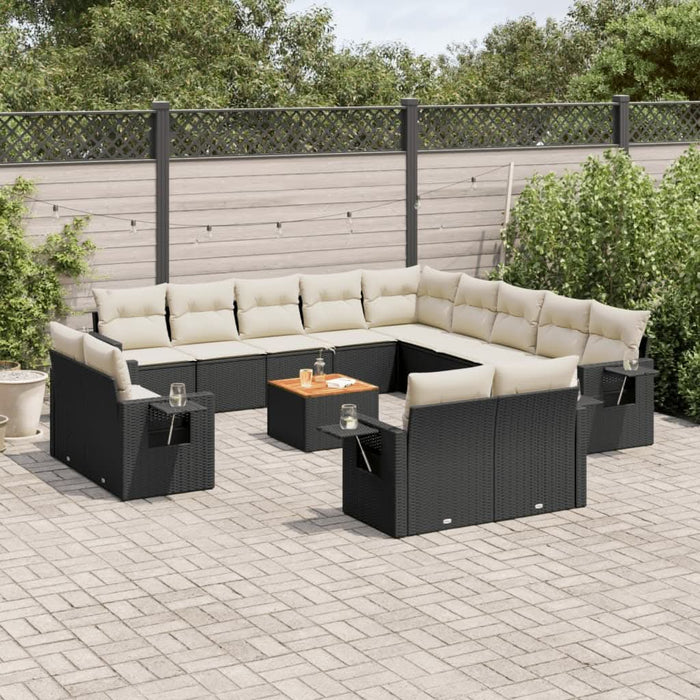 Set mobilier de grădină cu perne, 14 piese, negru, poliratan - WALTI WALTI