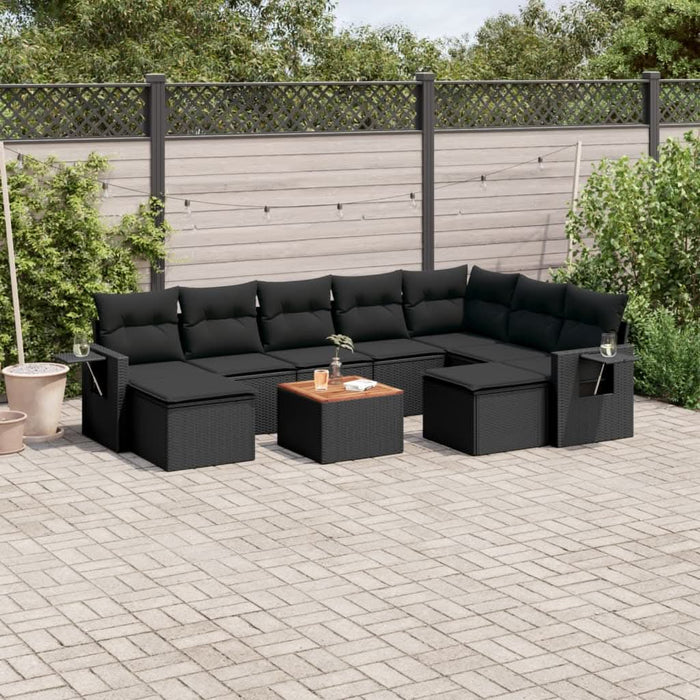 Set canapele de grădină cu perne, 10 piese, negru, poliratan - WALTI WALTI