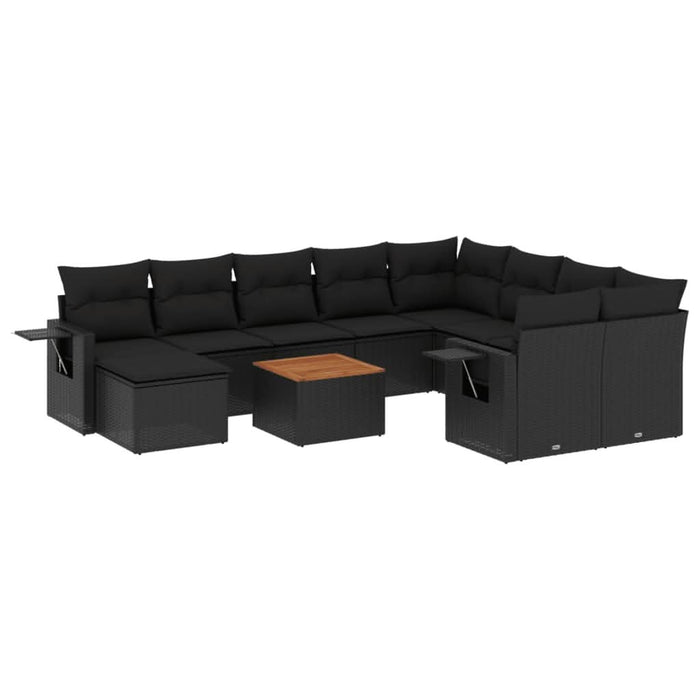 Set canapele de grădină cu perne, 11 piese, negru, poliratan - WALTI WALTI