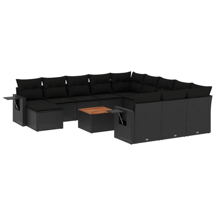 Set mobilier de grădină cu perne, 13 piese, negru, poliratan - WALTI WALTI