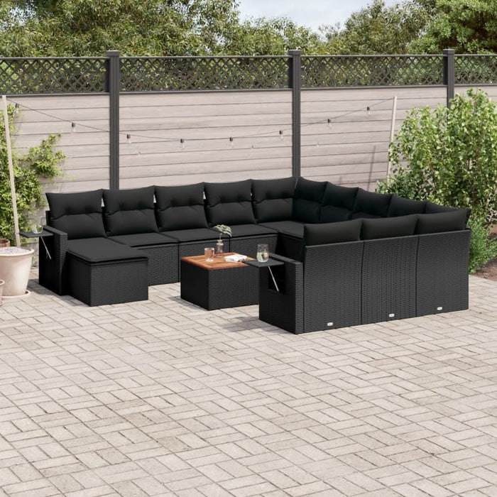 Set mobilier de grădină cu perne, 13 piese, negru, poliratan - WALTI WALTI