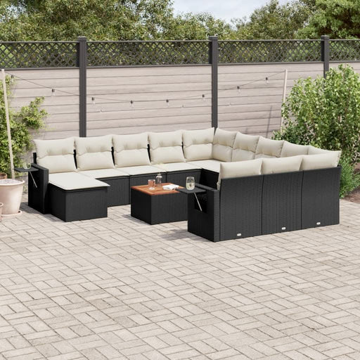 Set mobilier de grădină cu perne, 13 piese, negru, poliratan - WALTI WALTI