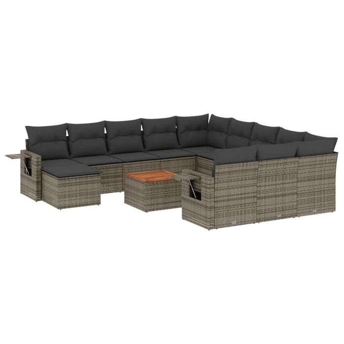 Set mobilier de grădină cu perne, 13 piese, gri, poliratan - WALTI WALTI